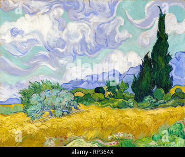 Campo di grano con cipressi, Vincent Van Gogh, 1889, Post Impressionista pittura Foto Stock