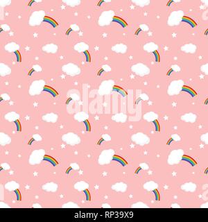 Vector arcobaleno e nuvole seamless pattern. Illustrazione Vettoriale