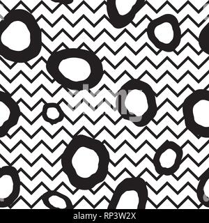Abstact seamless pattern. A zig-zag e linea dot texture. Linea diagonale in bianco e nero ornamento tratteggiata. Illustrazione Vettoriale