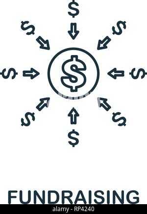 Schema per la raccolta di fondi e la relativa icona. Linea sottile elemento dal crowdfunding raccolta di icone. Interfaccia utente e UX. Pixel perfetta icona per la raccolta di fondi per il web design, applicazioni Illustrazione Vettoriale