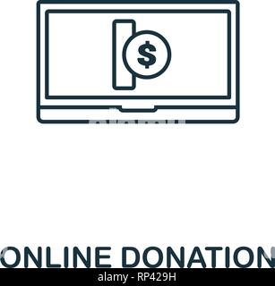 Donazione on line icona di contorno. Linea sottile elemento dal crowdfunding raccolta di icone. Interfaccia utente e UX. Pixel online perfetta icona di donazione per il web design, applicazioni Illustrazione Vettoriale