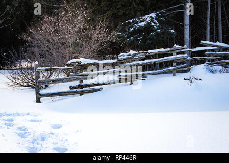 A snow covered fence. Foto Stock
