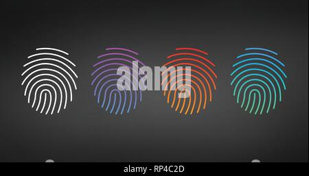 App ID modello icona set, set di impronte digitali in gradienti di moderno. Illustrazione di vettore isolato su nero Illustrazione Vettoriale