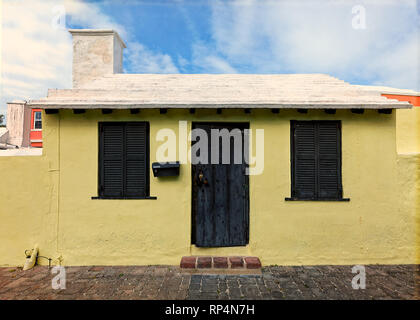Tiny Bermudian home ingresso anteriore. Foto Stock