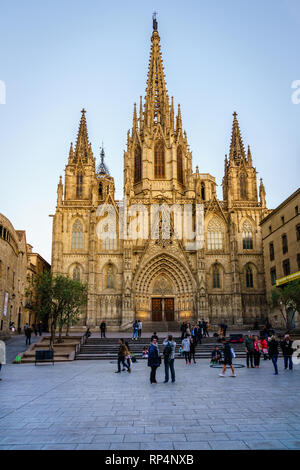 Barcellona, Spagna, 22 Aprile 2017: la Cattedrale di Santa Croce e di Santa Eulalia, noto anche come la cattedrale di Barcellona nel centro di Barcellona, Spa Foto Stock