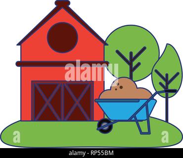 Farm House e la carriola con la messa a terra Illustrazione Vettoriale
