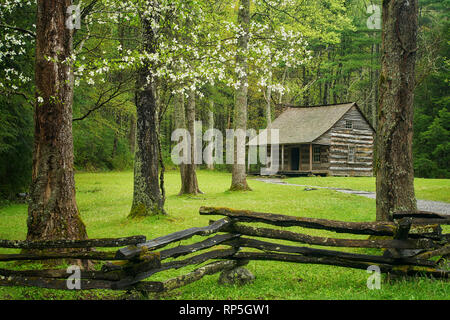 Protezioni Carter in cabina Cades Cove, Great Smoky Mountains National Park, Tennessee Foto Stock