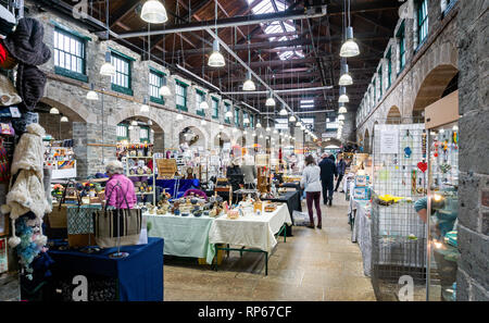 Tavistock mercato coperto - antico mercato di un bauletto portaoggetti - presi in Tavistock, Devon, Regno Unito il 20 febbraio 2019 Foto Stock