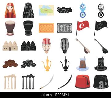 Amulet,l'arte,l'attrazione,fagioli,beehive,TAPPETO,cartoon,Black,caffè,raccolta,paese,cultura, design,tamburo,fez,bandiera,calice,hookah,Casa,icona,immagine,isolato,viaggio,caraffa,kilij,logo,l'uomo,nazar,popolazione,rovine,saz,impostare,showplace,Vista,segno,il simbolo,tea,Territorio,turismo,tradizioni,viaggiare,Turchia,bagno turco,vettore,web,donna vettori vettore , Illustrazione Vettoriale