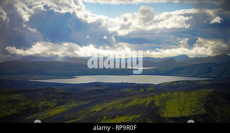 Paesaggio della valle Lakagigar e lago Langisjor nel centro di Islanda Foto Stock