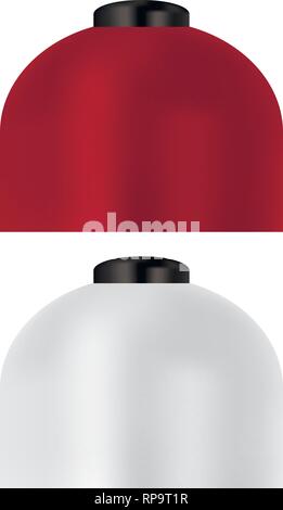 Tourist bombola gas illustrazione vettoriale cilindro 3D realistici mockup. Set di vasetti di gas metallico e leggere il colore con coperchio per cucinare in natura. Illustrazione Vettoriale