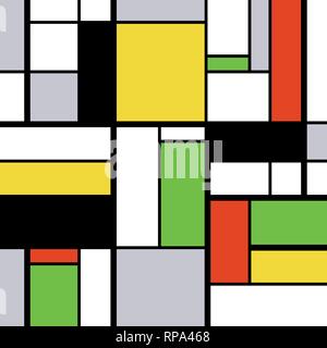 Semplice e moderna arte astratta geometrica - piazze colorate e rettangoli. Mondrian vettore di stile. Illustrazione Vettoriale