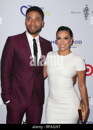 ***FILE FOTO*** Jussie Smollett arrestati per il crimine condotta disordinata per il deposito di un falso rapporto di polizia. Los Angeles, CA - Agosto 08 Jussie Smollett, Eva Longoria frequentando HollyRod Foundation al XVII DesignCare annuale di Gala presso la partita Studios su agosto 08, 2015. Photo credit: Faye Sadou/MediaPunch Foto Stock