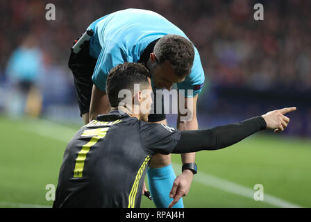Madrid, Spagna. Xx Febbraio 2019. Cristiano Ronaldo del Real Madrid durante la UEFA Champions League, round di 16, 1° gamba partita di calcio tra Atlético de Madrid e la Juventus il 20 febbraio 2019 a Wanda metropolitano stadium di Madrid in Spagna - Photo Laurent Lairys/DPPI Credito: Laurent Lairys/Agence Locevaphotos/Alamy Live News Foto Stock