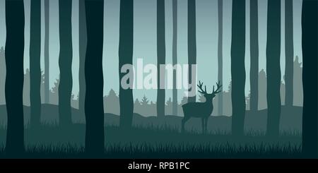 Lonely elk nel verde della foresta e la fauna paesaggio natura illustrazione vettoriale EPS10 Illustrazione Vettoriale