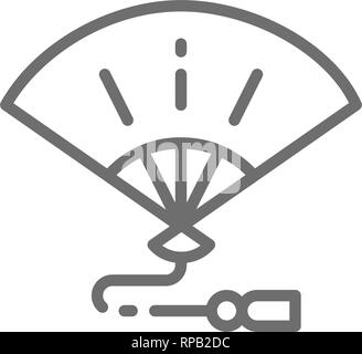Giapponese ventola mano, tradizionale geisha vira icona linea. Illustrazione Vettoriale