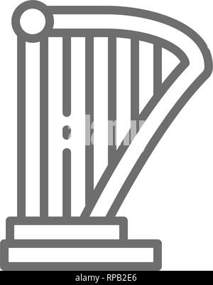Arpa, lira, strumento musicale icona linea. Isolato su sfondo bianco Illustrazione Vettoriale