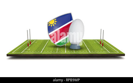 La Namibia rugby shield icona bandiera con palla da rugby. 3D Render Foto Stock