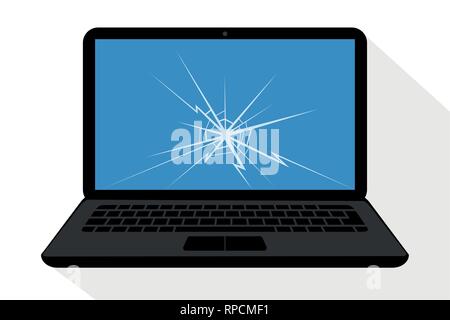 Rotto il display del notebook con il crack illustrazione vettoriale EPS10 Illustrazione Vettoriale