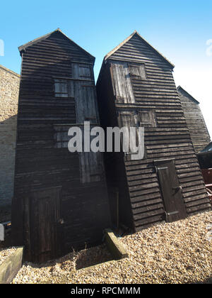 Il quartiere di pesca in Hastings Old Town Foto Stock