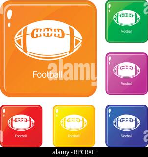 Pallone da rugby set di icone a colori del vettore Illustrazione Vettoriale