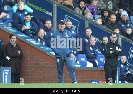 BLACKBURN, Regno Unito 17Febbraio Tony Pulis il Middlesbrough manager durante il cielo di scommessa match del campionato tra Blackburn Rovers e Middlesbrough a Ewood Park di Blackburn domenica 17 febbraio 2019. (Credit: Mark Fletcher | MI News) Foto Stock