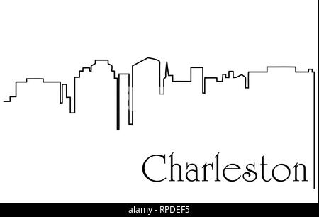 La città di Charleston una linea disegno astratto con sfondo cityscape Illustrazione Vettoriale