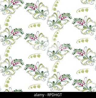 La figura mostra una bellissima seamless pattern decorativo con foglie verdi e rosse bacche Ribes. Ornamento collocato su uno sfondo bianco, vect Illustrazione Vettoriale