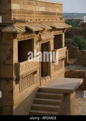Edificio in Kuldhara - un villaggio abbandonato in Jaisalmer, Distretto di Jaisalmer, India Foto Stock