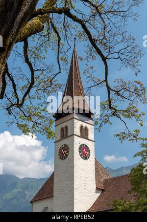 Chiesa protestante, Schlosskirche, in Interlaken, Svizzera Foto Stock