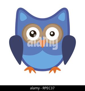 Owl divertente icona stilizzata simbolo colori blu Illustrazione Vettoriale