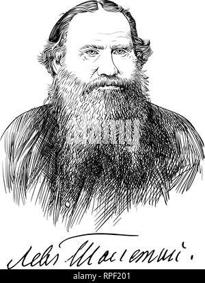 Nikolayevich Lev Tolstoj ritratto line art illustrazione. Egli è stato il russo romanziere classico, short-story scrittore, filosofo e teorico sociale. Illustrazione Vettoriale