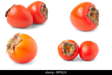 Persimmon isolati su sfondo bianco. Impostare o raccolta Foto Stock