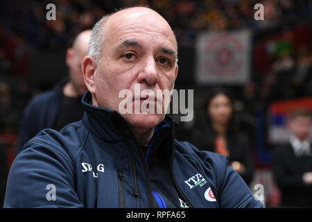 Foto di Claudio Grassi/LaPresse 21 febbraio 2019 Assago (MI) Italia sport basket AX Armani Exchange Olimpia Milano vs FOX Maccabi Tel Aviv - Turkish Airlines Eurolega 2018/2019 - Mediolanum Forum. Nella foto: Lele Molin (Assistente Allenatore Nazionale Italiana) Foto Claudio Grassi/LaPresse Febbraio 21, 2019 Assago (MI) Italia sport basket AX Armani Exchange Olimpia Milano vs FOX Maccabi Tel Aviv - Turkish Airlines EuroLeague 2018/2019 - Mediolanum Forum. nel pic: Lele Molin (assistente allenatore nazionale) Foto Stock