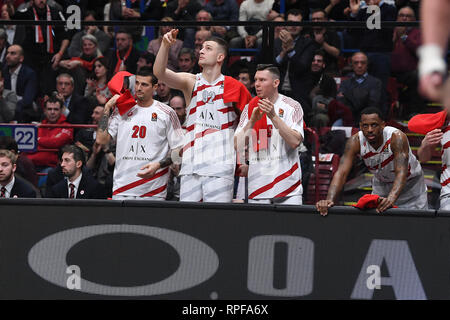 Foto di Claudio Grassi/LaPresse 21 febbraio 2019 Assago (MI) Italia sport basket AX Armani Exchange Olimpia Milano vs FOX Maccabi Tel Aviv - Turkish Airlines Eurolega 2018/2019 - Mediolanum Forum. Nella foto: L&#x2019;esultanza di Milano Foto Claudio Grassi/LaPresse Febbraio 21, 2019 Assago (MI) Italia sport basket AX Armani Exchange Olimpia Milano vs FOX Maccabi Tel Aviv - Turkish Airlines EuroLeague 2018/2019 - Mediolanum Forum. nel pic: Olimpia esultanza Foto Stock