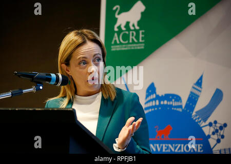 Foto Vincenzo Livieri - LaPresse 22-02-2019 - Roma Italiano Riunione del Consiglio dell'Acre per la votazione dell'ingresso di Fratelli d'Italia nell'alleanza dei Conservatori. Nella foto Giorgia Meloni Foto Vincenzo Livieri - LaPresse 22-02-2019 - Roma Incontro la politica del consiglio di acro. In poi foto Giorgia Meloni Foto Stock