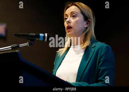 Foto Vincenzo Livieri - LaPresse 22-02-2019 - Roma Italiano Riunione del Consiglio dell'Acre per la votazione dell'ingresso di Fratelli d'Italia nell'alleanza dei Conservatori. Nella foto Giorgia Meloni Foto Vincenzo Livieri - LaPresse 22-02-2019 - Roma Incontro la politica del consiglio di acro. In poi foto Giorgia Meloni Foto Stock