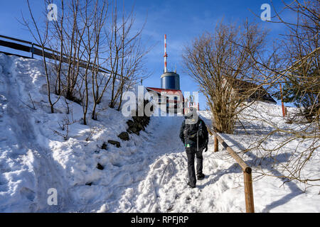 Febbraio 18, 2019: Brotterode/Grosser Inselsberg: escursionisti a piedi da Brotterode venendo verso il vertice della Grande Inselsberg. Foto: Thomas Eisenhuth | Utilizzo di tutto il mondo Foto Stock