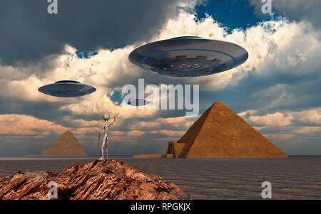 Antica alieni, i veri costruttori delle piramidi egiziane. Foto Stock