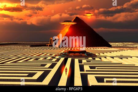 Gli stranieri in visita a una antica piramide egizia Maze Foto Stock