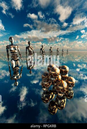 La progressiva evoluzione e sviluppo della robotica. Foto Stock