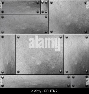 Vecchio rustico piastre in metallo con rivetti sfondo senza giunture o texture Foto Stock