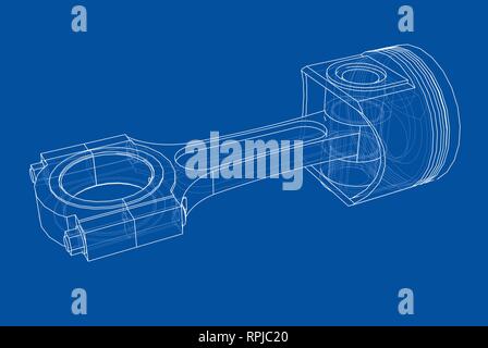 Schizzo di pistone. Vettore di rendering 3D Illustrazione Vettoriale