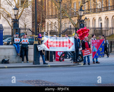 Londra, Inghilterra - Febbraio 14, 2019: gruppo di persone che protestavano davanti al Parlamento sulla strada per sostenere il Brexit dell'Inghilterra di Euro Foto Stock