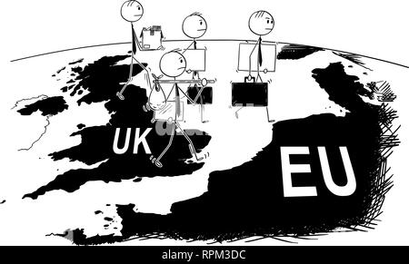 Cartoon di gruppo di proprietari di lasciare il Regno Unito per l'Europa durante Brexit Illustrazione Vettoriale