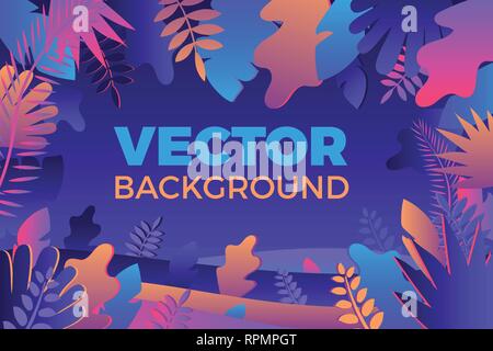 Illustrazione di gradiente di sfondo alla moda in stile appartamento con piante Illustrazione Vettoriale