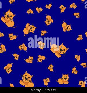 Seamless pattern fatta di cat. Illustrazione Vettoriale in stile cartoon su uno sfondo colorato. Illustrazione Vettoriale