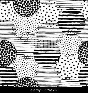 Puntini irregolari i tratti di pennello pattern. Seamless disegnati a mano linee verniciato Illustrazione Vettoriale