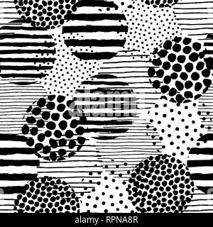 Puntini irregolari i tratti di pennello pattern. Seamless disegnati a mano linee verniciato Illustrazione Vettoriale