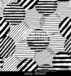 Puntini irregolari i tratti di pennello pattern. Seamless disegnati a mano linee verniciato Illustrazione Vettoriale